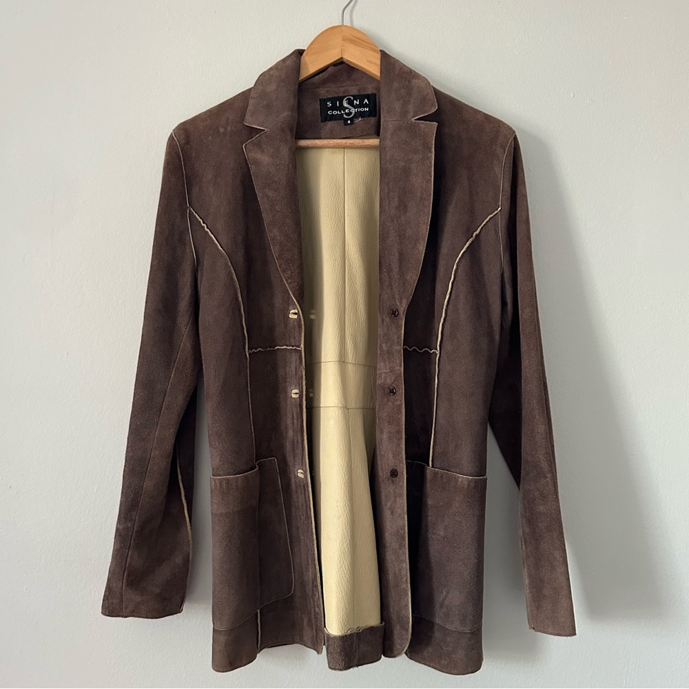 Brown Suede Leather Coat - Size 4